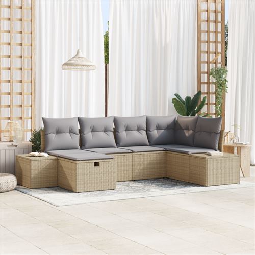 Vidaxl Beige Ensemble De Canapé De Jardin 6 Pièces Avec Coussins Rotin Synthétique - Image 2