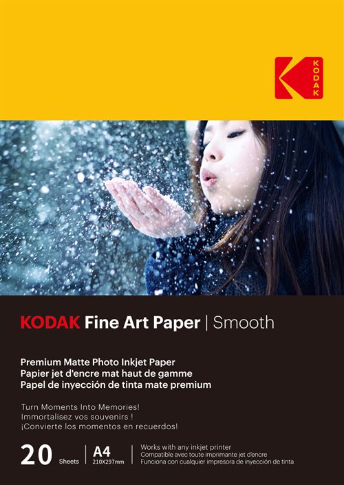 KODAK - 20 feuilles de papier photo 230g/m², mat, Format A4 (21x29,7cm), Impression Jet d'encre effet lisse - 9891092