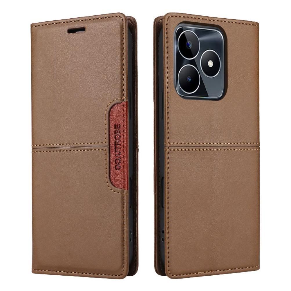 Fertuo Cover Portafoglio Per Realme C53 / Realme Note 50 - Custodia A Libro In Pelle Con Porta Carte E Chiusura Magnetica - Disegno Gatto E Cane Oro - Antiurto - 6