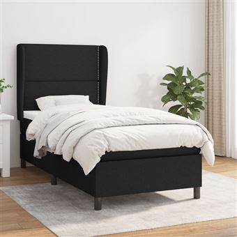 vidaXL Sommier à lattes de lit et matelas Noir 80x200 cm Tissu - 1
