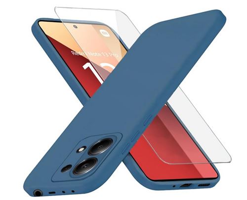 Coque pour Xiaomi Redmi Note 13 Pro 4G / Poco M6 Pro 4G - housse etui silicone gel fine + verre trempe - BLEU FONCE - htdmobiles