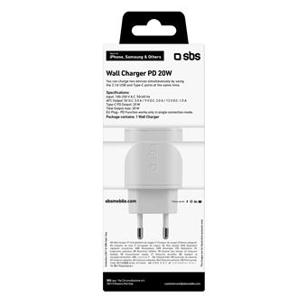 Chargeur secteur ultra rapide SBS 20 W Blanc