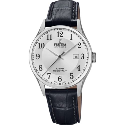 Montre Festina Swiss Made F20007/1 Argent&eacute;, Bracelet Cuir, Homme