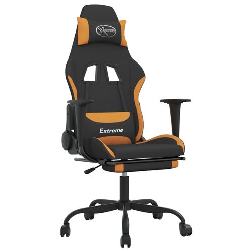 Vidaxl chaise de jeu de massage avec repose-pied noir et orange tissu