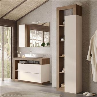 Ensemble meuble vasque 110cm + colonne beige et aspect bois Mercure - ARTURO - ALTOBUY - 1