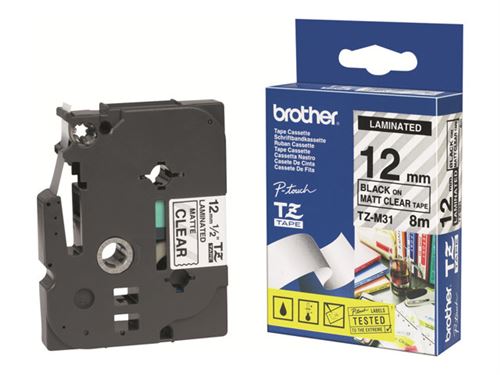 Brother TZM31 - Mat - noir sur transparent - Rouleau (1,2 cm x 8 m) ruban - pour Brother PT-D210, D600, H110; P-Touch PT-1880, D200, D450, D800, H110, P300