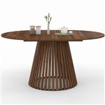 Table à manger extensible ronde CARMEN 4-8 personnes pied noyer en lattes et plateau noyer 110 - 150 cm