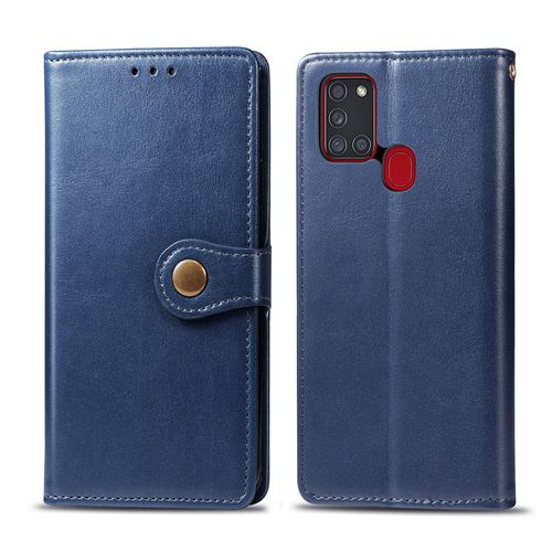 MPFRANCE Housse pour Samsung Galaxy A21S Bleu [Porte Carte, etui portefeuille, boucle]