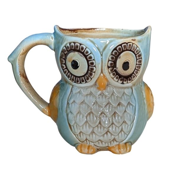 Lot De 2 Mugs Neufs - Décor Chouette Rouge Et Fleurs Bleues, Porcelaine - Neuf