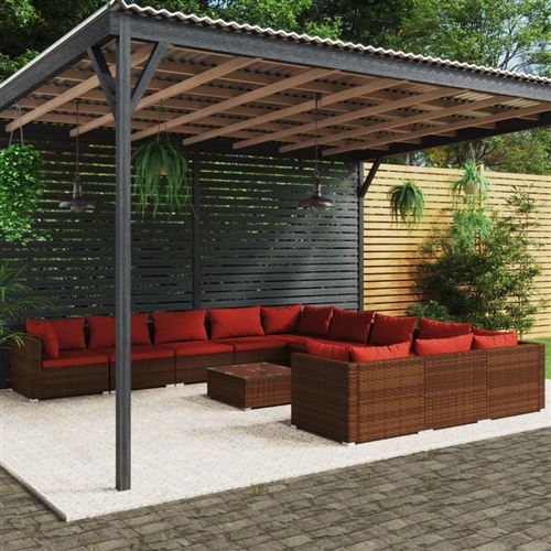 Non Communiqué Marron Vidaxl Salon De Jardin 12 Pcs Avec Coussins Mobilier De Patio Ensemble De Meubles De Terrasse Mobilier D'extérieur Résine Tressée