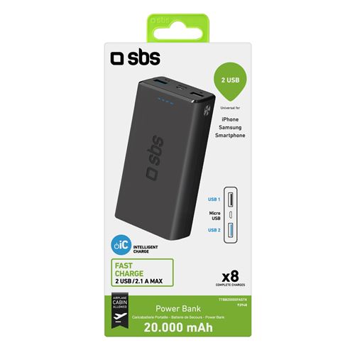 Batterie externe fast charge de 20000 mAh 2 USB- SBS - Coque et étui  téléphone mobile - Achat & prix
