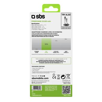 Batterie externe fast charge de 20000 mAh 2 USB- SBS