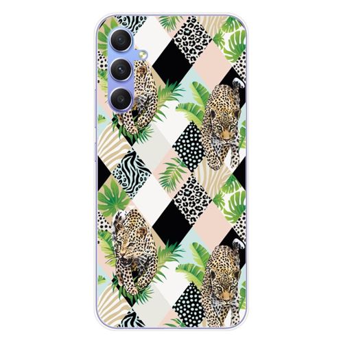 Coque en silicone imprimée compatible Samsung Galaxy A34 5G Léopard losange
