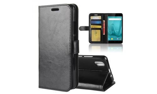 Etui type portefeuille noir Wiko Lenny-4 PLUS avec rabat latéral fonction stand