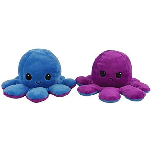 Animal en peluche de Poulpe Flip Double Face 16cm-Bleu et violet