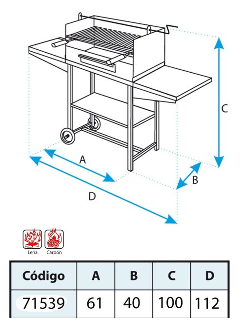 IMEX EL ZORRO 71539 Barbecue avec rehausseur plateau grille en acier inoxydable 61 x 40 x 100 cm Noir