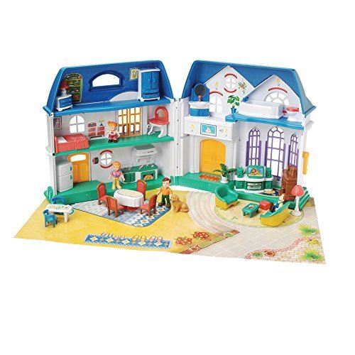 Maison de poupée en plastique à emporter Happy Home CP Toys avec ensemble de meubles de 26 pièces et 4 figurines articulées