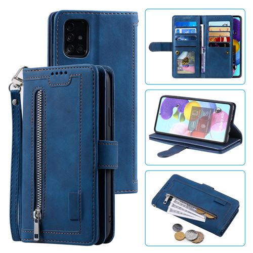 Etui en PU poche zippée avec support bleu pour votre Samsung Galaxy A71 SM-A715