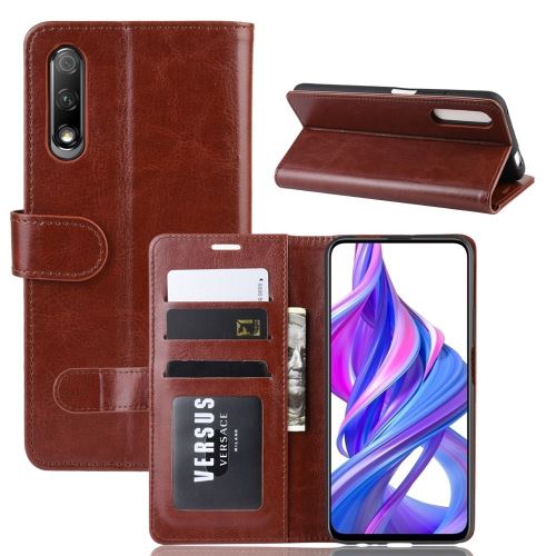 Etui en PU Cheval fou avec support marron pour votre Huawei Honor 9X/9X Pro