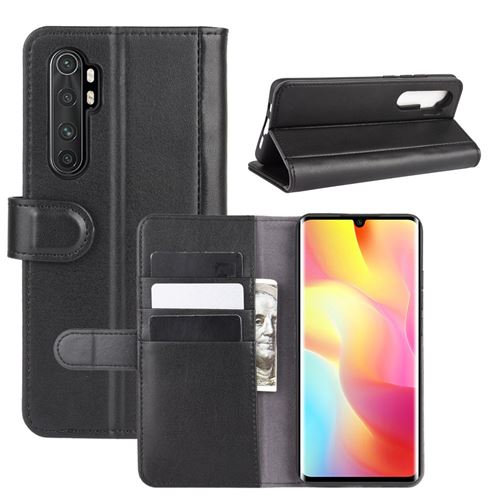 Etui en cuir véritable avec support noir pour votre Xiaomi Mi Note 10 Lite
