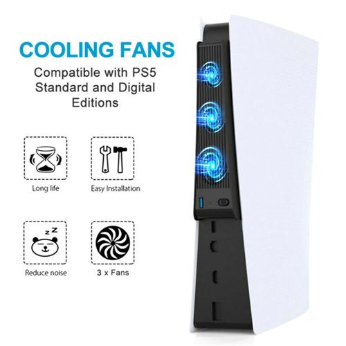 Feicuan Refroidisseur Ventilateur pour PS5 Console de Jeu USB Refroidisseur Externe avec 3 Ventilateur de Refroidissement de contrôle de la température pour PlayStation5 