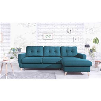 Oslo Canapé Dangle Droit Convertible Bleu Canard 225x147x86cm Bobochic