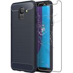ebestStar - Coque Samsung Galaxy J6 2018 SM-J600F Housse Etui Gel Motif Fibre Carbone Luxe Flex TPU Premium, Bleu Foncé + Film protection écran en VERRE Trempé [Dimensions PRECISES Smartphone : 149.3 x 70.2 x 8.2 mm, écran 5.6'']