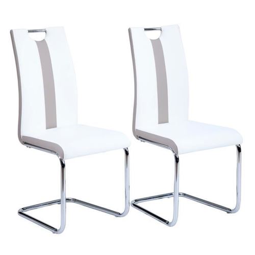 Jade Lot De 2 Chaises De Salle A Manger - Simili Blanc Et Beige - Style Contemporain - L 43 X P 58 Cm