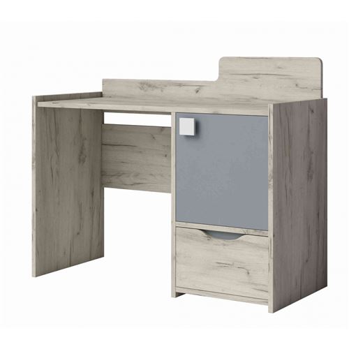 Bureau en bois 1 tiroir 1 porte imitation frêne et gris - BU4025