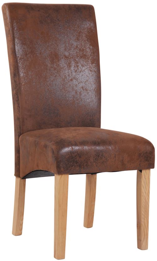 Chaise de salle à manger Levanger en Tissu - Surface d'assise rembourrée - Piètement en bois de Frêne Nature - Couleur Marron