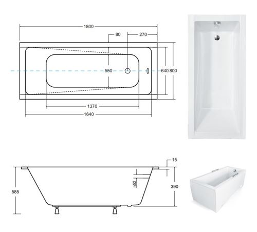 Baignoire MODERN ultra-slim 140/150/160/170/180 cm - Dimensions: 180cm