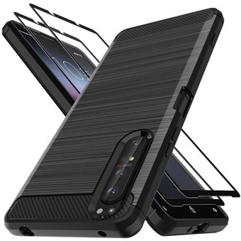 Coque Carbone Avec Verre Trempé Pour Sony Xperia 1 VI - Protection 360° Noire