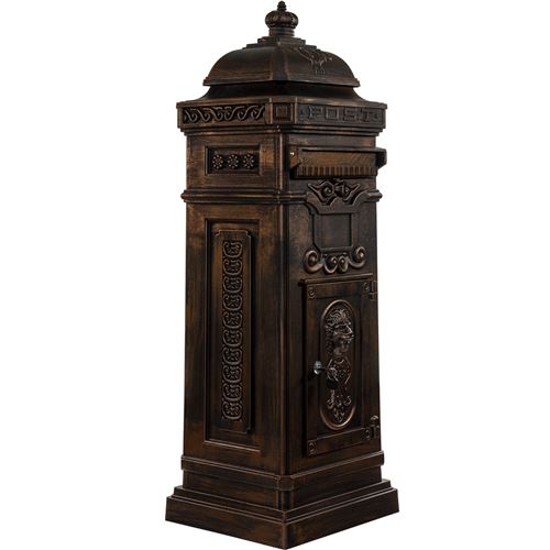 Boîte aux lettres sur pied, style antique anglais, aluminium inox, hauteur: 102,5 cm, coloris : bronze, garantie: 3 ans