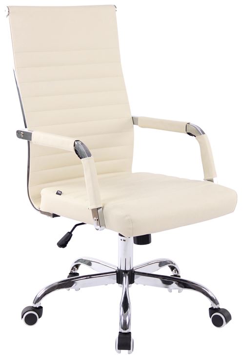 Chaise de Bureau Amadora en Similicuir et Piètement Chrome - Couleur Crème