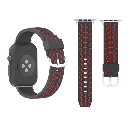 Apple Watch Series 3 & 2 & 1 42mm Bracelet Silicone Effet pneu Noir+ Rouge ALS62512