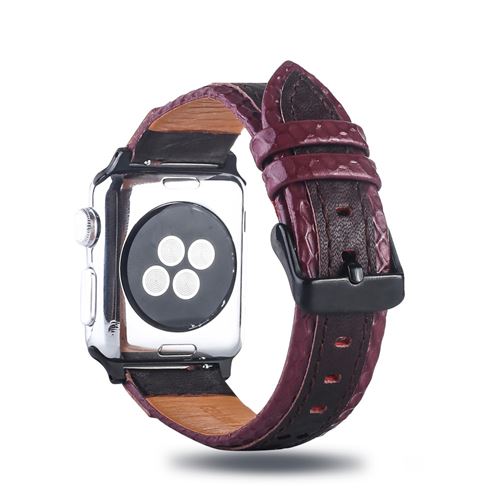 Bracelet en cuir véritable motif de grille marron/rouge pour votre Apple Watch Series 4 40mm/Series 3/2/1 38mm
