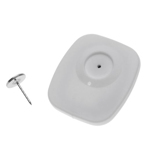 Étiquette antivol compatible EAS RF 8,2 MHz 47 x 42 mm blanc avec broche