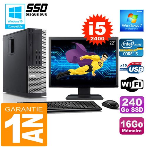 Pc dell 990 sff core i5-2400 ram 16go disque 240 go ssd wifi w7 ecran 22' État correct - Dell reconditionné disponible sur Fnac
