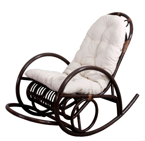 Rocking-chair fauteuil à bascule MENDLER HWC-C40, bois marron, avec coussin