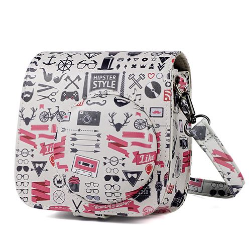 Étui en cuir PU antichoc pour Fujifilm Instax Mini 8/ 8+/ 9 - Blanc Noir Rouge