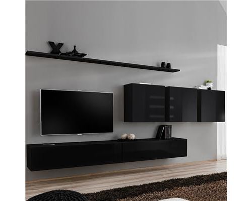 Meuble télé suspendu noir ANSELMO 4-L 340 x P 40 x H 150 cm- Noir
