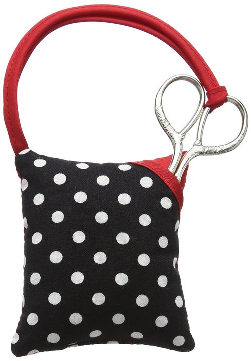 Prym polka dot coussin à épingles et needlework kit ciseaux avec bordure rouge, polyester, noir/blanc