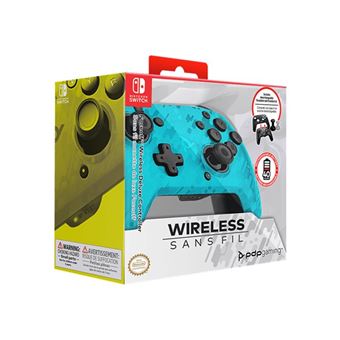 Manette Nintendo Switch sans fil Pdp Faceoff Deluxe Camouflage Bleu néon
