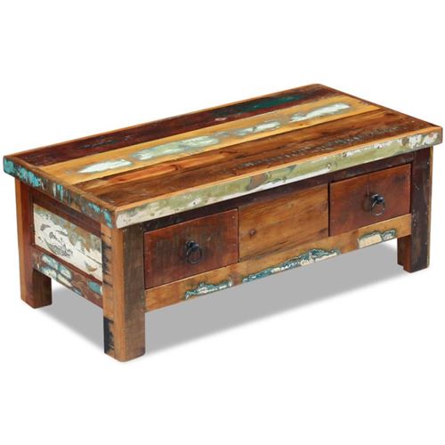 Vidaxl Brun Table Basse À Tiroirs 90 X 45 X 35 Cm Bois De Récupération
