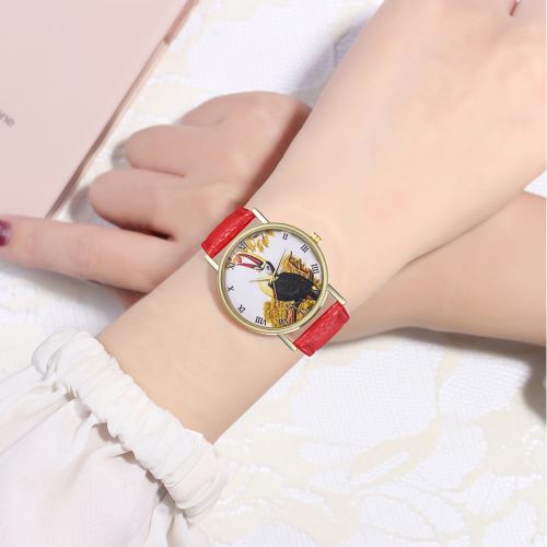 Mâle grande gueule illustration animal net montre à quartz rouge montre étudiant T252-Arouge