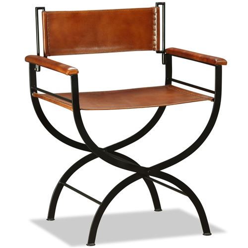 vidaXL Chaise Pliante Cuir Véritable 59 x 48 77 cm Noir et Marron