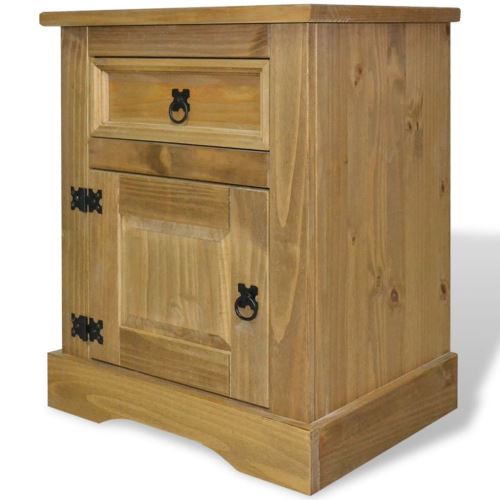 KKmoon Meuble de Chevet/Table de Nuit/Placard Latéral/Table d’Extrémité (avec tiroir et porte de l'armoire) en Pin Massif Style Mexicain Corona Marron 53 x 39 x 67 cm