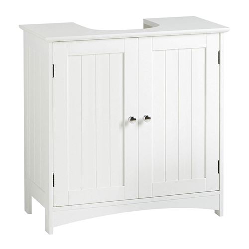 Hawoola Colonne de Salle de Bain en Bois Massif avec 2 portes battantes et lavabo 60*30*60cm- blanc