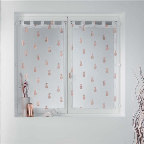 Paire droite passants 2x60x160 cm voile sable imp. metallise samba Blanc/Or rose
