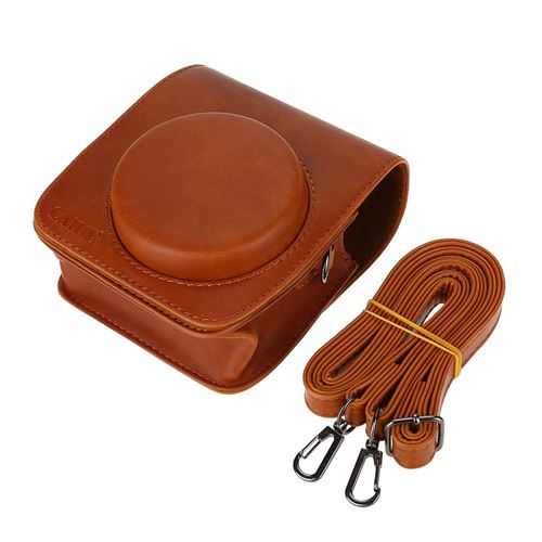 Housse de protection en cuir PU pour Fujifilm Instax Mini 90 avec bandoulière (Marron)